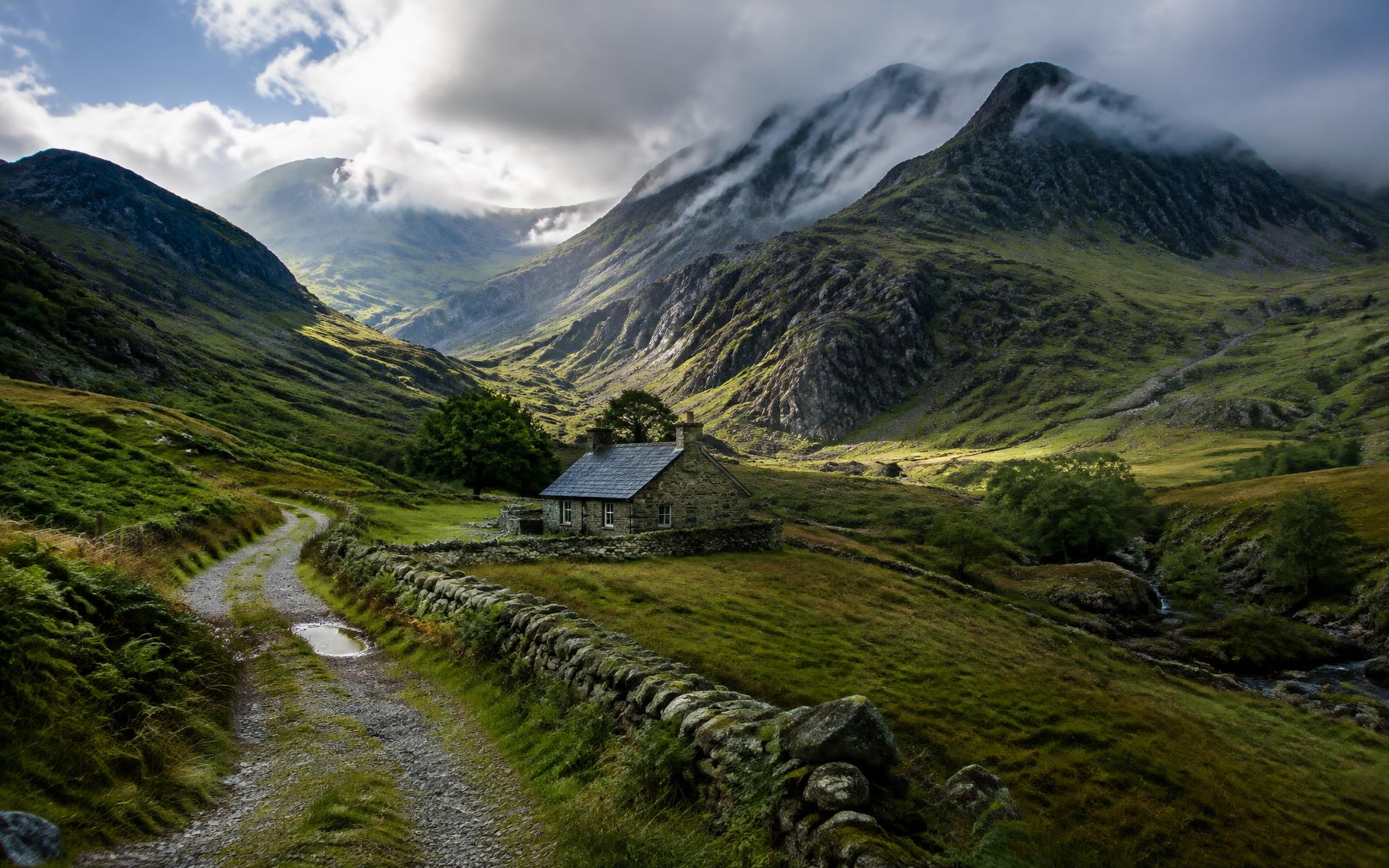 Placeholder view of a remote cottage in the Welsh mountains